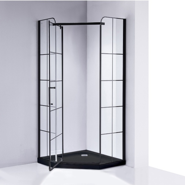 Cabina de dus BS06A Pentagonala 80x80cm, Cu Cadita de dus , Design Modern, Culoare Negru - Img 2
