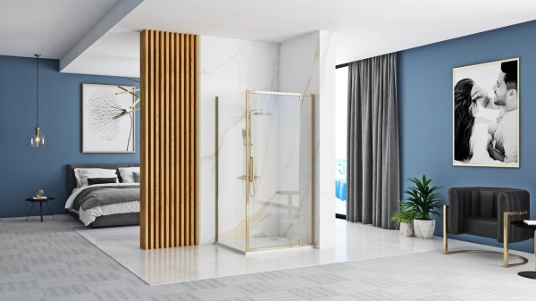 Cabina de dus cu usa batanta Rea Rapid Swing 100x90cm, Culoare Auriu - Img 2