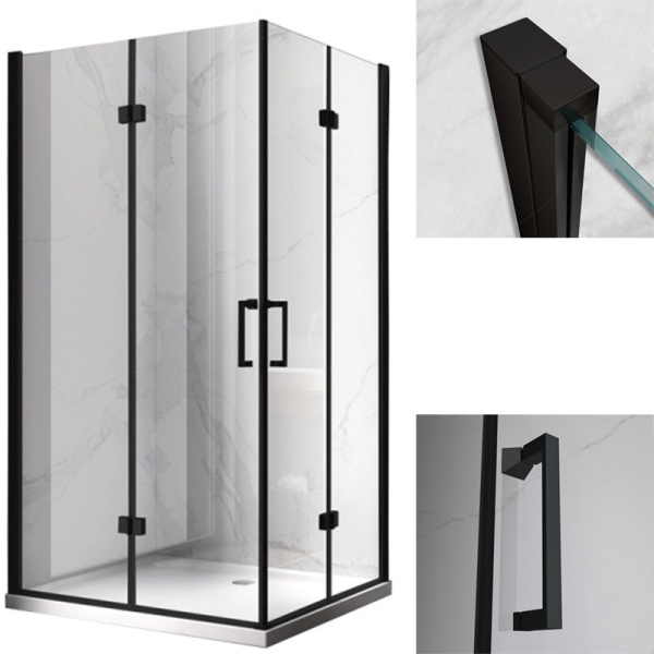 Cabina de dus Dreptunghiulara KZ13A Cu usi Pliabile, Dimensiune 100x90cm ,Culoare Negru - Img 5
