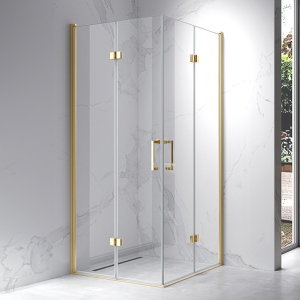 Cabina de dus KZ08C Patrata 90x90cm, Design Modern Auriu + Cada de dus Riko Negru - Img 2