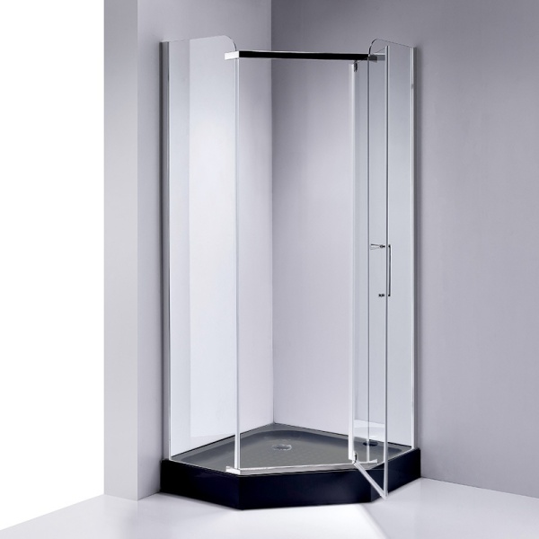 Cabina de dus pentagonala din sticla securizata cu cadita neagra inclusa KZ91B-SXL07B 90 x 90 cm - Img 3