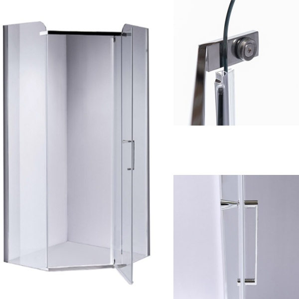 Cabina de dus Pentagonala KZ91B, Dimensiune 90x90cm, Culoare Crom - Img 4