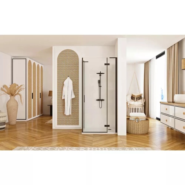 Cabina de dus Rea Hugo cu Usa batanta 100x80 cm, Negru - Img 3