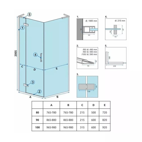 Cabina de dus Rea Hugo cu Usa batanta 90x90 cm, Auriu periat - Img 5