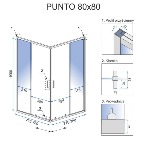 Cabina de dus Rea Punto negru, Dimensiune 80x80cm - Img 6
