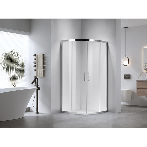 Cabina de dus semicirculara din sticla securizata cu rame cromate si cadita de dus slim neagra KZ101B-SXL01B 90 x 90 cm - Img 4