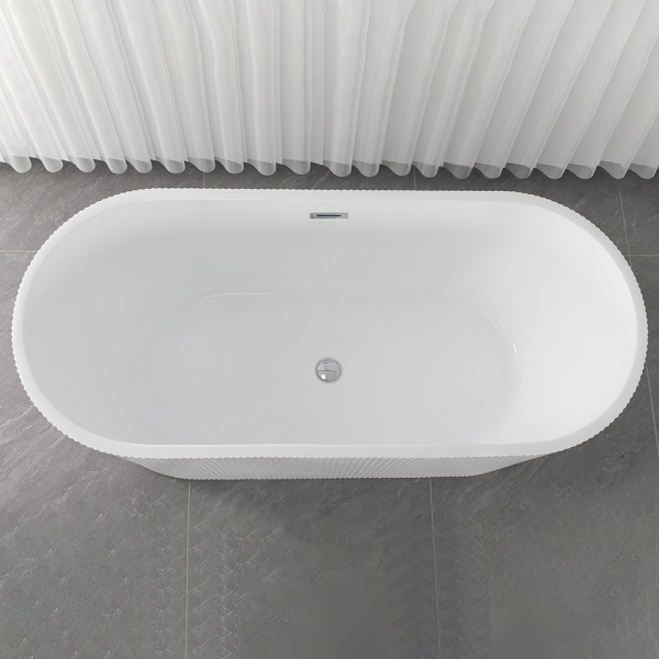 Cada De Baie Freestanding 150x75x58cm, Textura Eleganta si Linii Moderne , Culoare Alb - Img 2