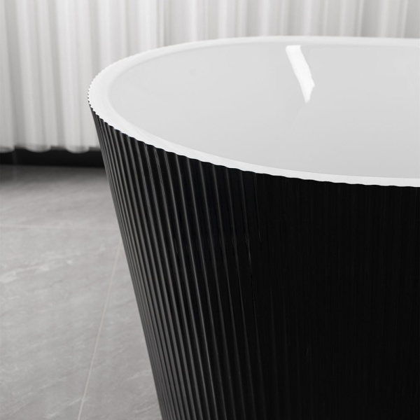 Cada De Baie Freestanding 160x75x58cm, Textura Eleganta si Linii Moderne , Culoare Negru/Alb - Img 5