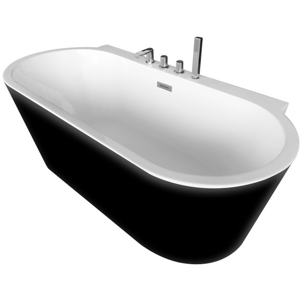 Cada de baie freestanding interior alb, exterior negru, cu baterie cromata inclusa, dimensiuni 170X80X59CM - Img 3