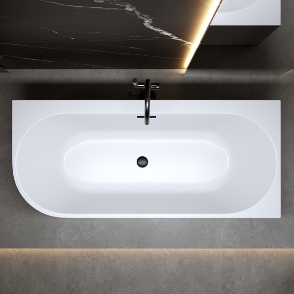Cada de baie MERA 509A/Dreapta, Dimensiune 140x75cm, Culoare Alb, Deversor Negru - Img 5