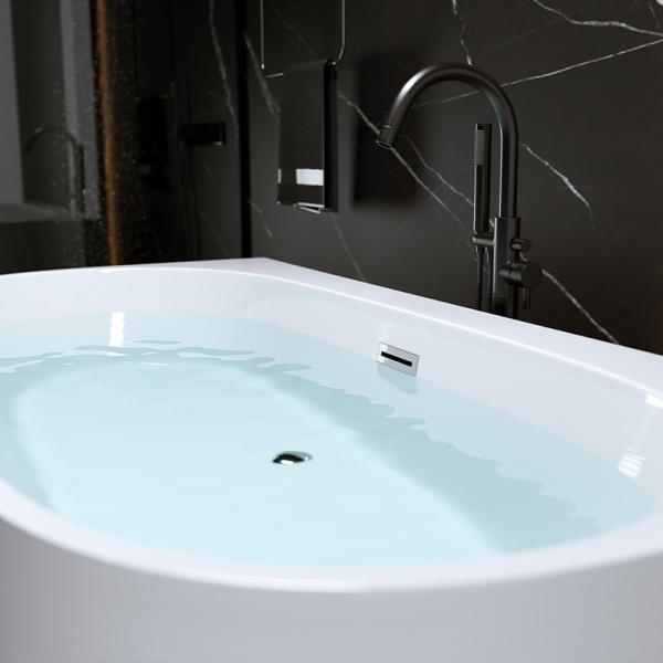 Cada de baie NORA 526B, Dimensiune 150x80cm, Culoare Alb, Deversor Crom - Img 2
