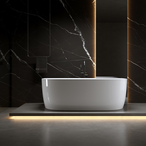 Cada de baie NORA 526C, Dimensiune 160x85cm, Culoare Alb, Deversor Negru - Img 7