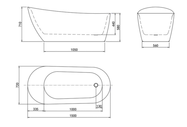 Cada de baie PRO LAURA 150 cm , free-standing, design modern, Alba - Img 6