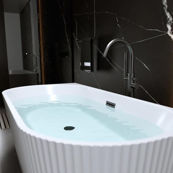 Cada de baie suport CARLO 517B, Dimensiune 150x75cm, Culoare Alb, Deversor Negru - Img 3