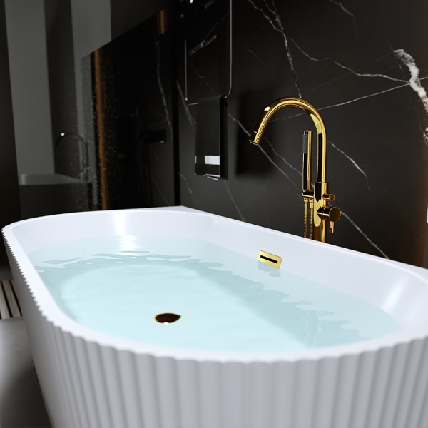 Cada de baie suport CARLO 517C, Dimensiune 160x75cm, Culoare Alb, Deversor Auriu - Img 3