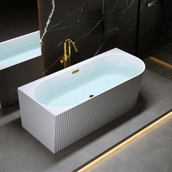 Cada de baie suport RIO 504A, Dimensiune 140x75cm/Stanga, Culoare Alb, Deversor Auriu Lucios - Img 3