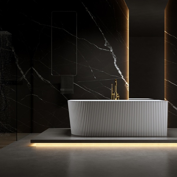 Cada de baie suport RIO 504D, Dimensiune 170x75cm/Dreapta, Culoare Alb, Deversor Auriu Lucios - Img 4