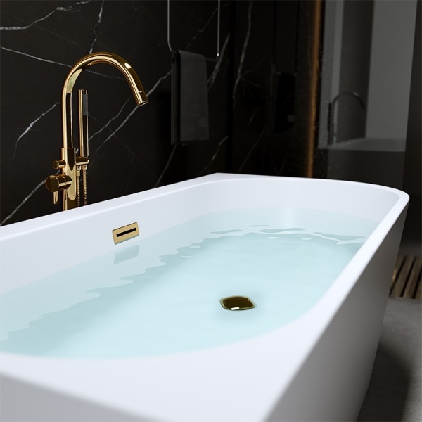Cada de dus MERA 509C/Stanga, Dimensiune 160x75cm, Culoare Alb, Deversor Auriu - Img 4