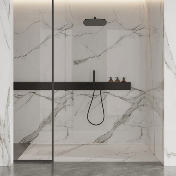 Cadita de dus dreptunghiulara model marmura Riko 100 x 80 cm alba - Img 12