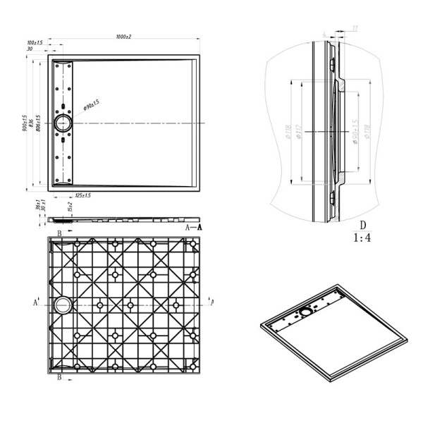 Cadita de dus dreptunghiulara Slim Deko, 100X90 cm, Culoarea Alb - Img 9