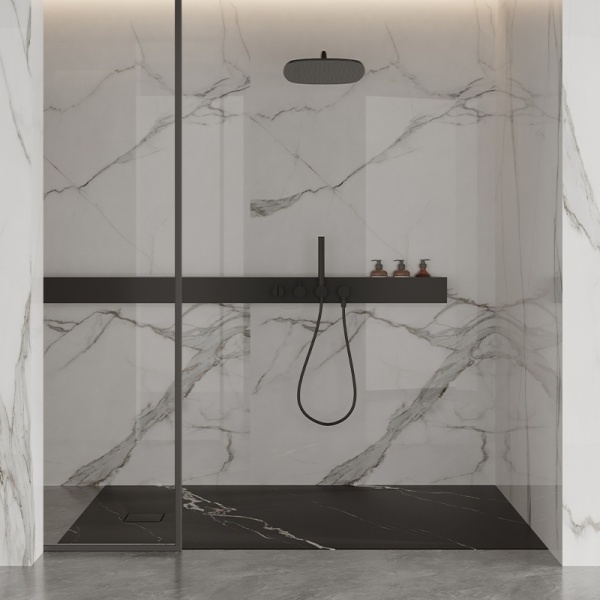Cadita de dus Riko SLIM, Dimensiune 100x80cm, Marmura Neagra - Img 7