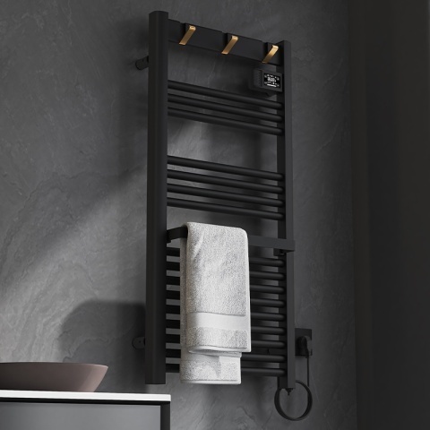 Calorifer electric vertical YASUR-BL ECO 500W pentru baie 105x50, negru - Img 3
