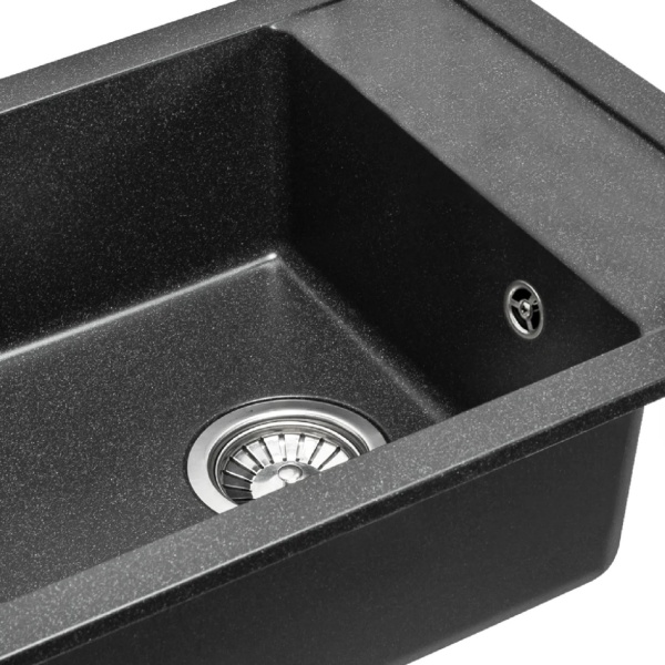 Chiuveta Bucatarie Pro GRANIT RINO BLACK, Dimensiuni 49 x 52 x 21 cm , Picurator Reversibil, Incastrabila, Forma Dreptunghiulara, Negru cu Picatele - Img 2