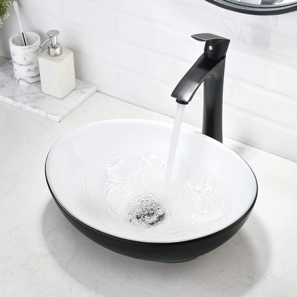 Chiuveta De Blat PRO VERA, 40.5x33x 14 Cm, Montaj Pe Blat, Design Deosebit, Forma Rotunda, Ceramica Sanitara, Alb / Negru - Img 4