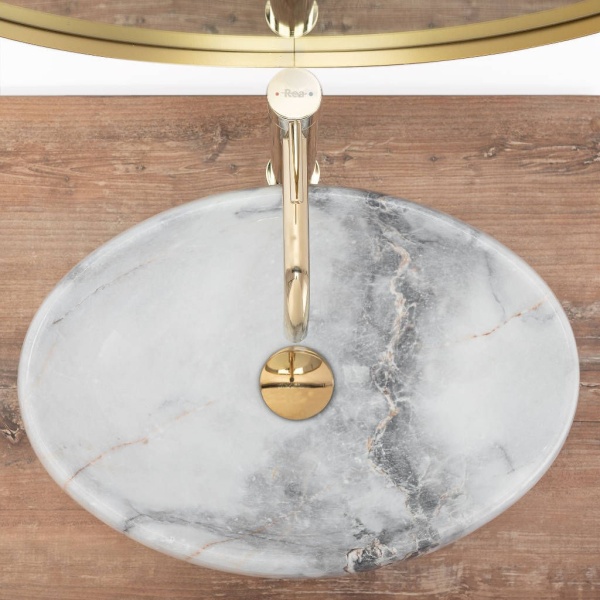 Chiuveta de blat REA LINDA GRANIT, Dimensiuni 48 x 34x 14.5cm, Forma Ovala, Ceramica sanitara, Imitatie Marmura - Img 3