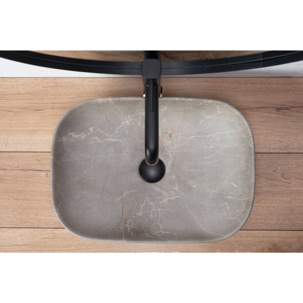Chiuveta de blat REA LIVIA STONE, Dimensiuni 46.5 cm x 33 x 13.5 cm, Ceramica Sanitara,Imitatie marmura, Bej - Img 4