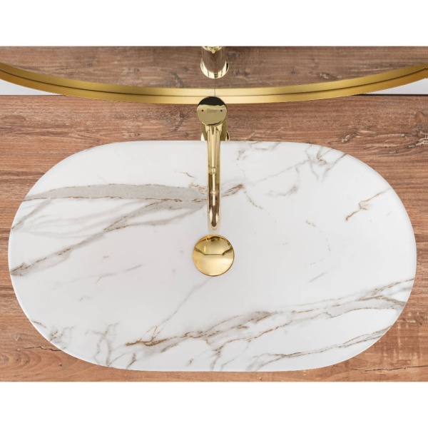Chiuveta de blat REA ROYAL Lava Mat, Dimensiuni 60 x 35 x 15 cm, Forma Ovala, Ceramica sanitara, Alb Mat - Img 5