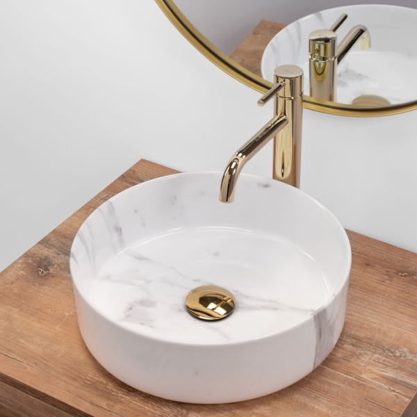 Chiuveta de blat REA SAMI MARBLE WHITE, Dimensiuni 36 cm x 36 x 11.5 cm, Ceramica Sanitara,Fara Gaura baterie,Lucios - Img 2