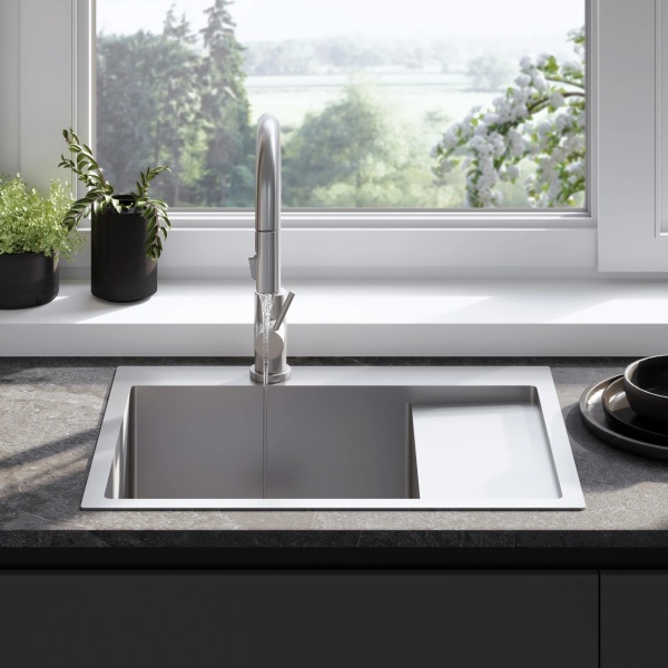 Chiuveta de bucatarie FIN , Model Modern, Culoare Brush Nickel - Img 6