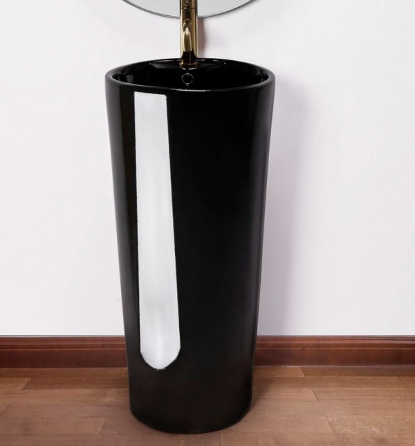 Chiuveta independenta REA ERA BLANK BLACK, Dimensiuni 40x 40x 84 cm, Forma rotunda, Cu gaura baterie, Negru - Img 4