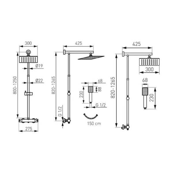 Coloana de dus cu baterie termostatata FDesign Anima Square - Img 2