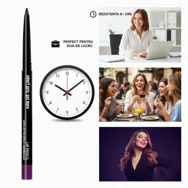 Creion de buze Smart Girls Get More, rezistent la apa, cremos, mov - Img 3