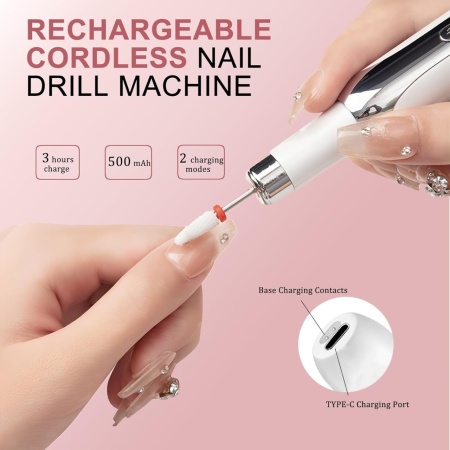 Freza Electrica pentru Unghii SeveShop, Pila Electrica Wireless pentru Manichiura si Pedichiura Profesionala, Incarcare Rapida, 12 Capete Detasabile, 6 Benzi Abrazive, Sistem Automat de Racire, Viteza Variabila, Zgomot Redus, Alb - Img 4