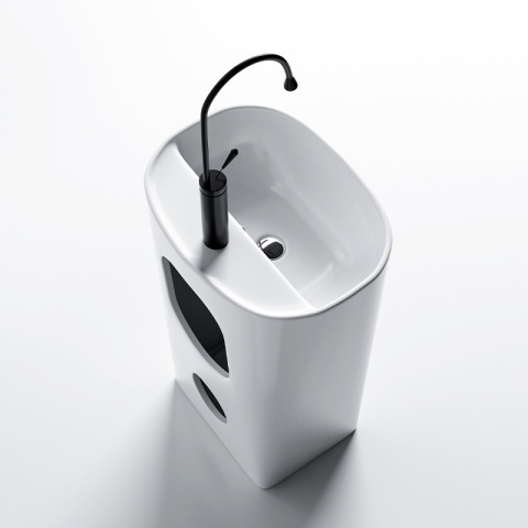 Lavoar ceramic oval CLARO-WH-440 alb, Freestanding - Img 3