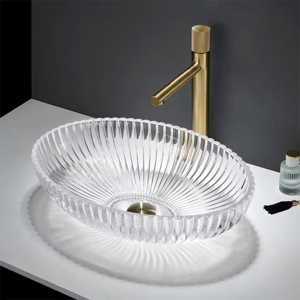 Lavoar de baie REA Nicole, pentru blat, Design Modern Elegant, Transparent - Img 7