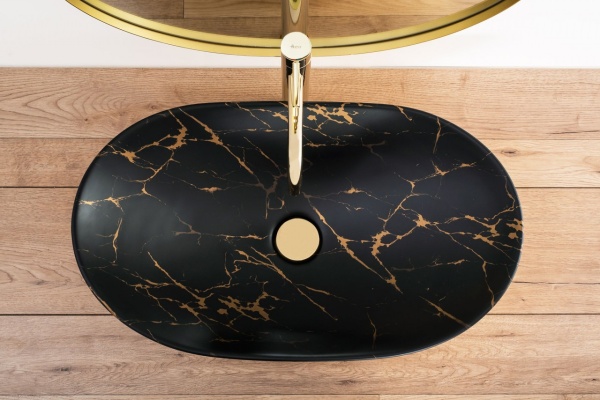 Lavoar de blat REA Royal In Black Marble Gold, Dimensiuni 60.5x36x15xm - Img 3