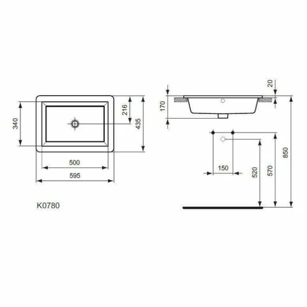 Lavoar incastrabil Ideal Standard Strada 59.5x43.5 cm - Img 2