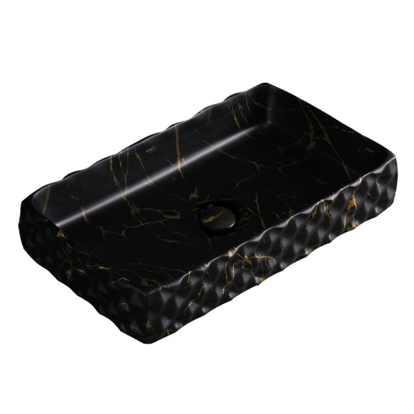 Lavoar pe blat, Pearl, Marmura Ceramica Negru cu Model Auriu , Dreptunghiular 60,5 x 34 x 11cm - Img 4