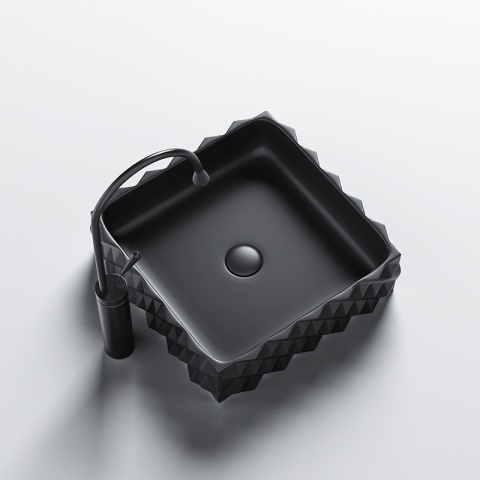 Lavoar pe blat, Pearl, Material Ceramica, Negru Mat, Dimensiune 40X40X15 cm - Img 7
