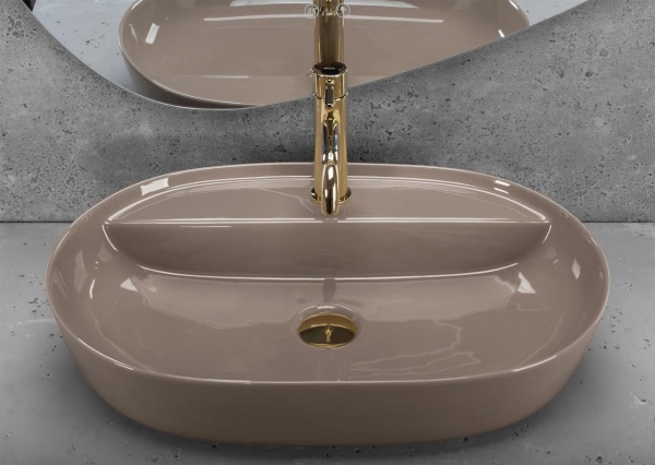 Lavoar pentru blat Rea Aura 61cm, Design Modern ,Culoare Beige Shiny - Img 5