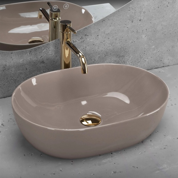 Lavoar pentru blat Rea Lisa, Design Modern , Culoare Beige Shiny - Img 3