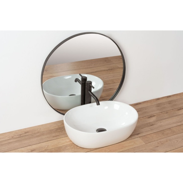 Lavoar REA AMELIA White, oval, 48x34.5 cm, montaj pe blat, ceramica sanitara, fara gaura baterie, Alba - Img 4