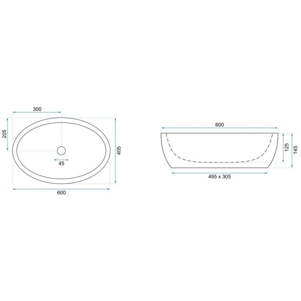 Lavoar REA MELANIA White, oval, 60x40.5 cm, montaj pe blat, ceramica sanitara, fara gaura baterie, Alba - Img 5