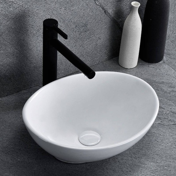 Lavoar REA Sofia Mini White, 34x27x13 cm, montaj pe blat, design deosebit, ceramica sanitara, Alb - Img 2