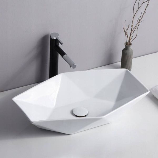 Lavoar REA VEGAS WHITE, Dimensiuni 57 x 37 X 14 cm, Montaj Pe Blat, Design Deosebit, Ceramica Sanitara, Alba - Img 4