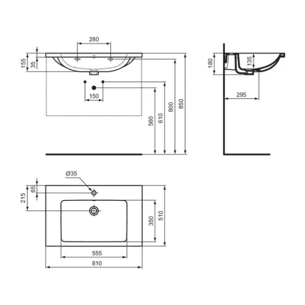 Lavoar suspendat Ideal Standard i.life B gri lucios 81 cm cu orificiu baterie si preaplin - Img 12